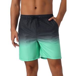 Gradient Color Drawstring Elastic Waist Summer Swimming Trunks Light Green